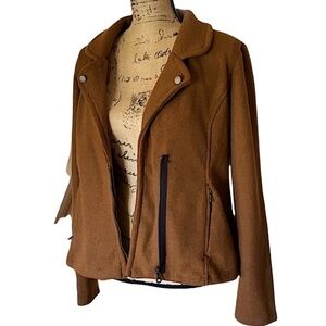 New Moto Jacket Knit Luggage Brown, Black Zipper Women’s Size Large …